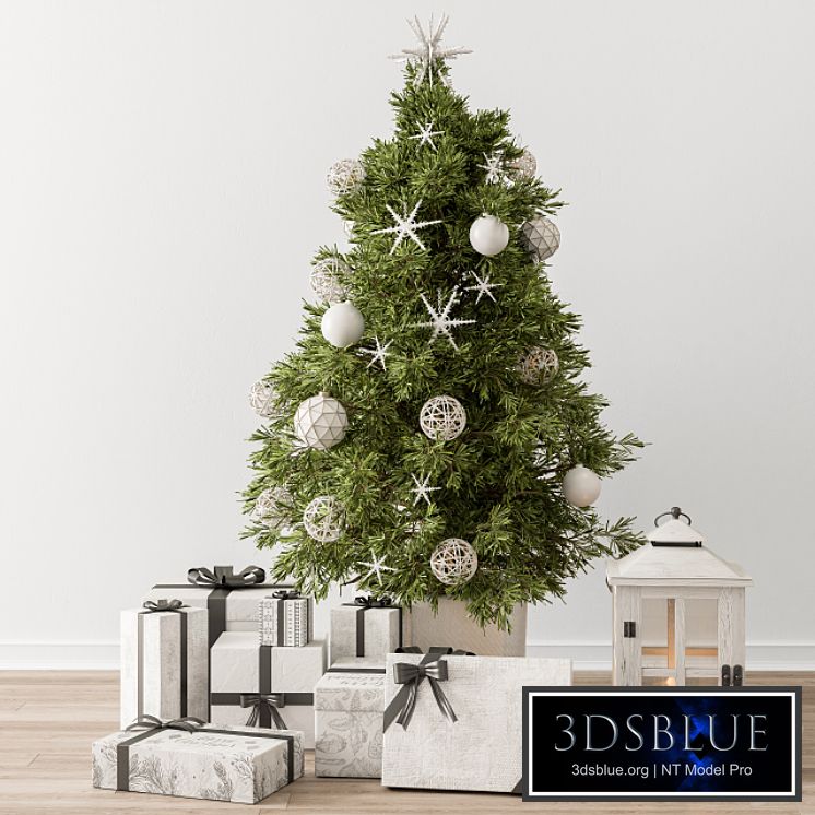 Christmas Decoration 23 - Christmas White and Green Tree with Gift