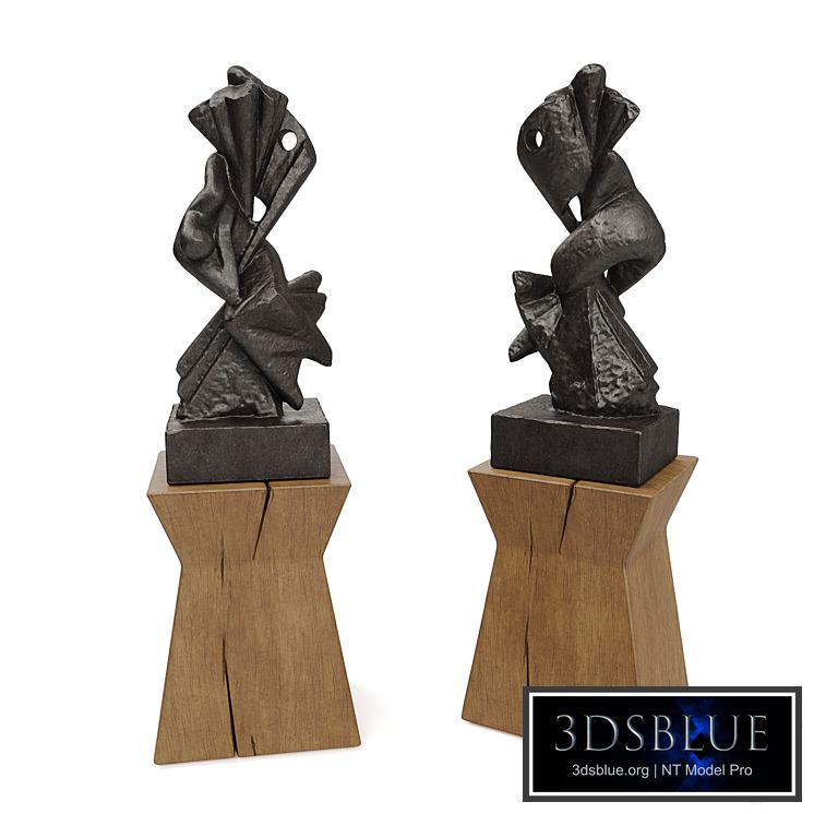 Metal Abstract figure wooden pedestal