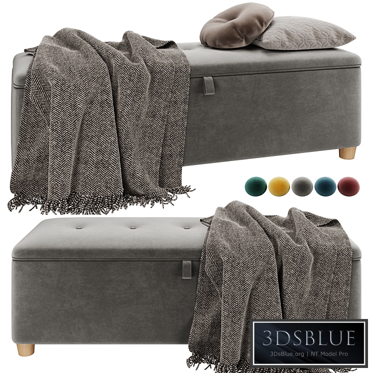 Bench pouf Edin Velvet Coral / Gray / Mustard / Ocean / Emerald from Divanru