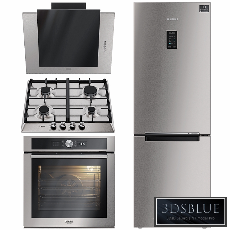 Kitchen appliances. Hood, oven, refrigerator, hob. Samsung. Bosch.