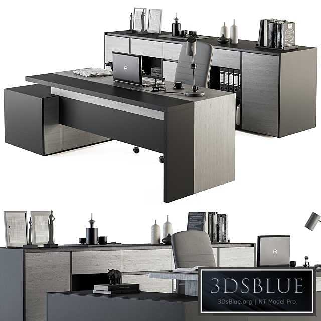 Boss Desk Gray Wood and Black - Office Furniture 248