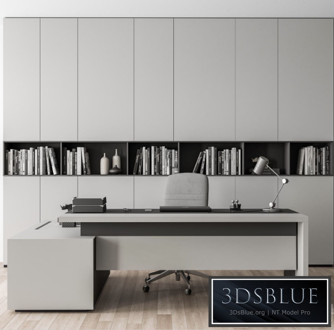 Boss Desk with Library Gray Set - Office Furniture 249