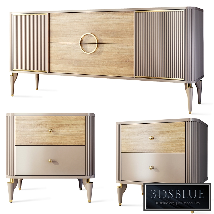 Chest of drawers and bedside table Art Deco Sanvito. Nightstand, sideboard Bellona