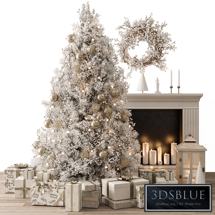 Christmas Decoration 26 - Christmas Gold and White Tree with Gift