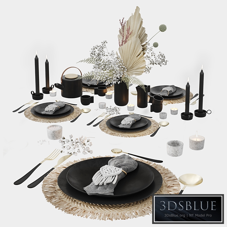 Table Set With Macrame and Dry Flowers