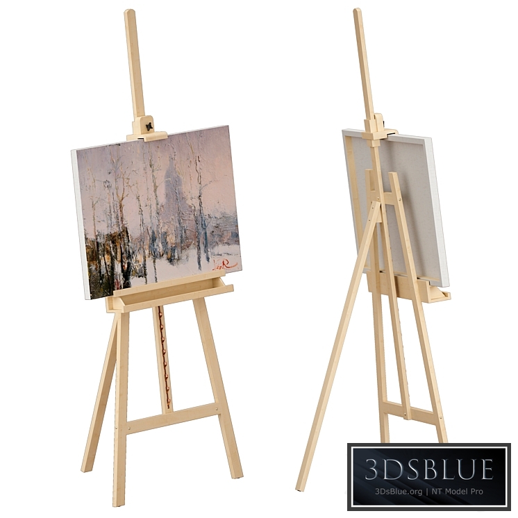 Wooden easel and painting