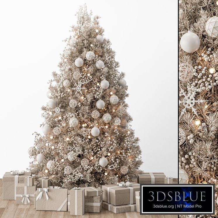 Christmas Decoration 34 - Christmas White and Cream Tree with Gift