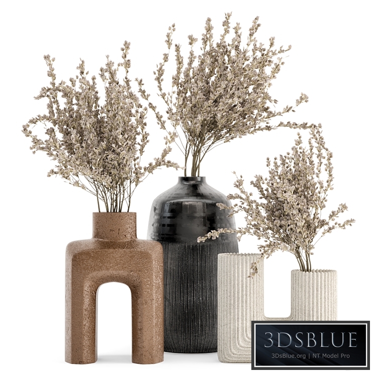 Dry Plants Bouquet Collaction In Concrete Pot - Set 358