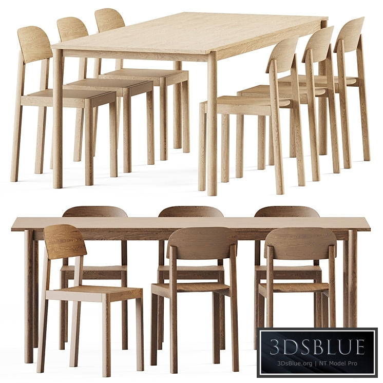 Linear Wood Table and Wooden Workshop Chairs by Muuto