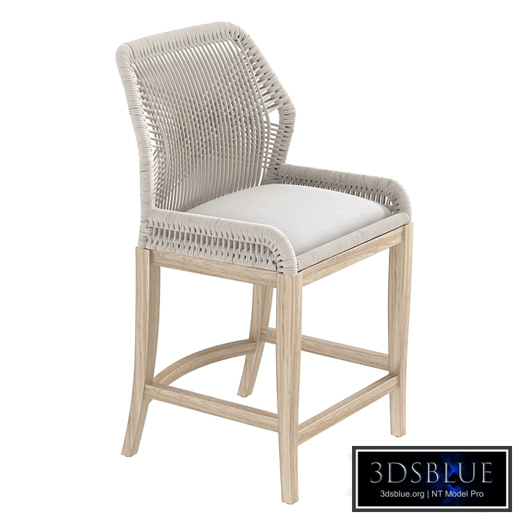 Kathy Kuo Home Lorry Coastal Beach Taupe Woven Rope Performance Mahogany Counter Stool