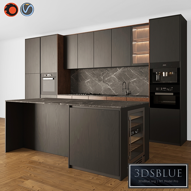 Kitchen Modern 05 Black & Wood