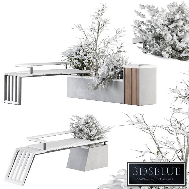 Urban Furniture snowy Bench with Plants- Set 33