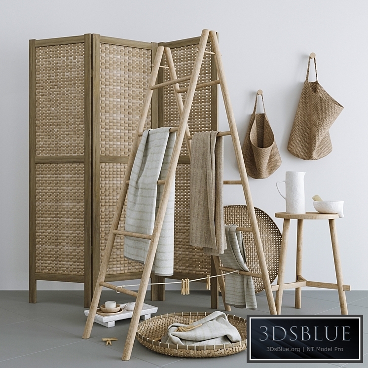 Set with Folding screen, baskets and decorative stairs
