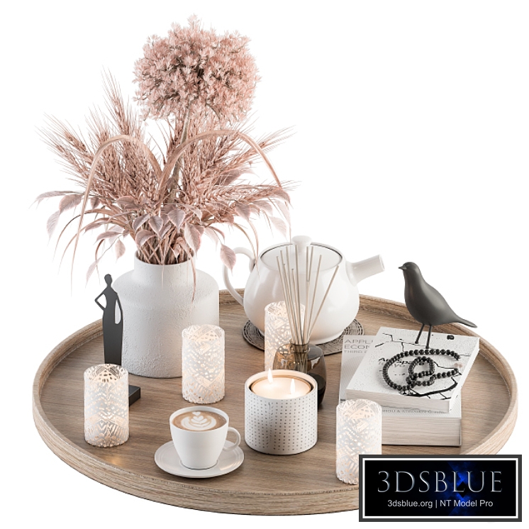 Wood and Pink Decorative Set with Wheat - Set 94