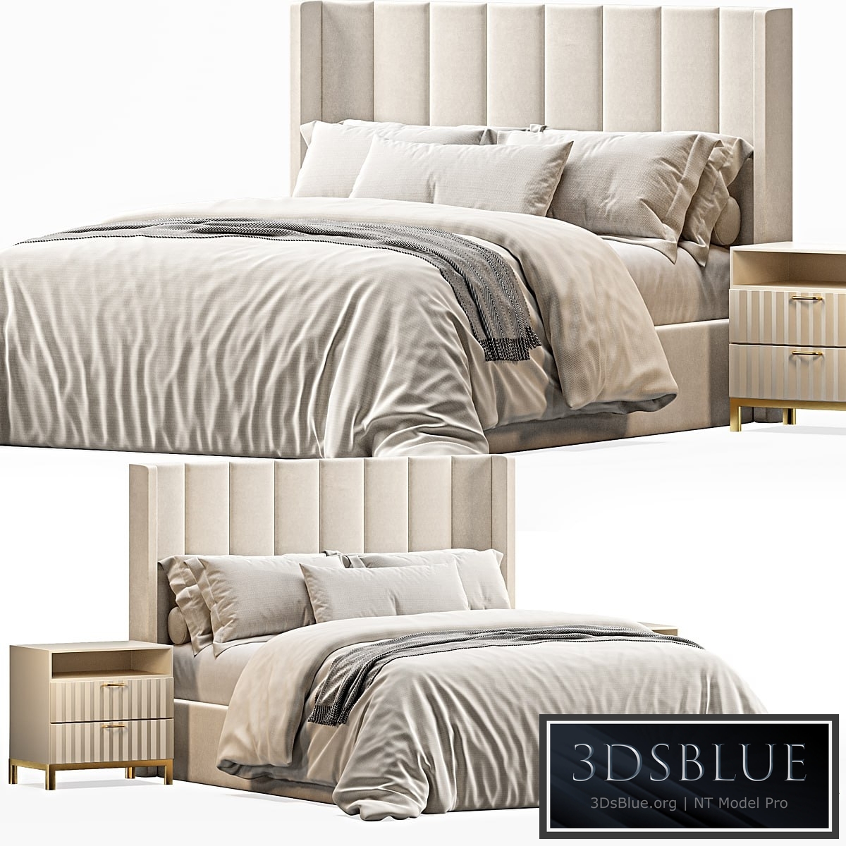 Emilie Upholstered Fabric Wing Headboard Bed