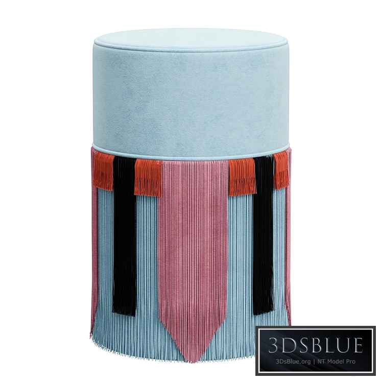 Couture Light Blue Pouf with Geometric Fringe Lorenza Bozzoli Design