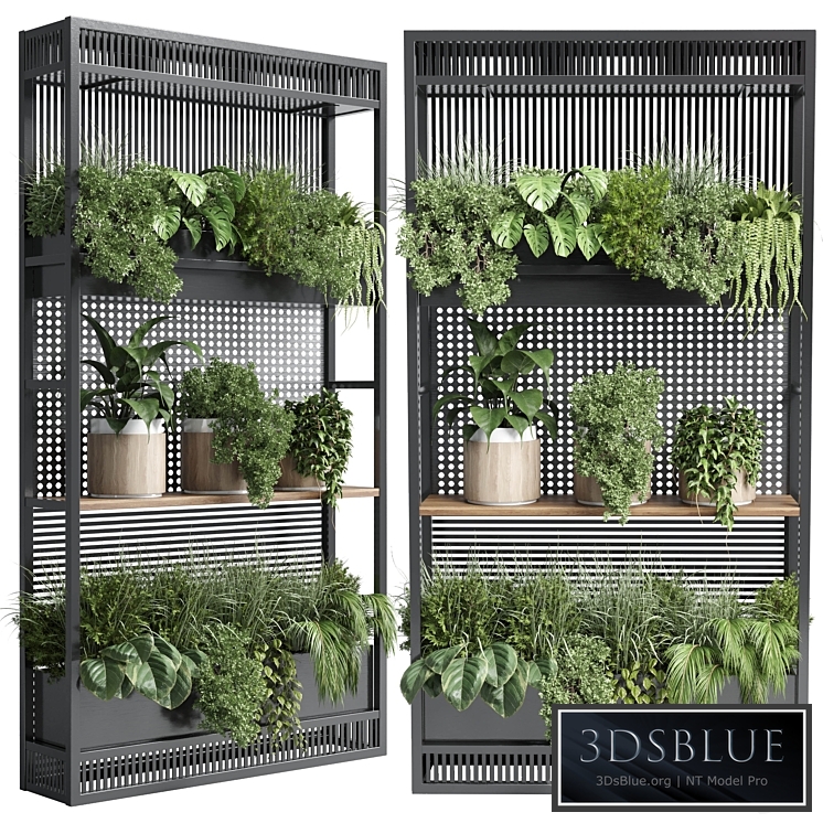 stand plant metal vase with three wooden pots