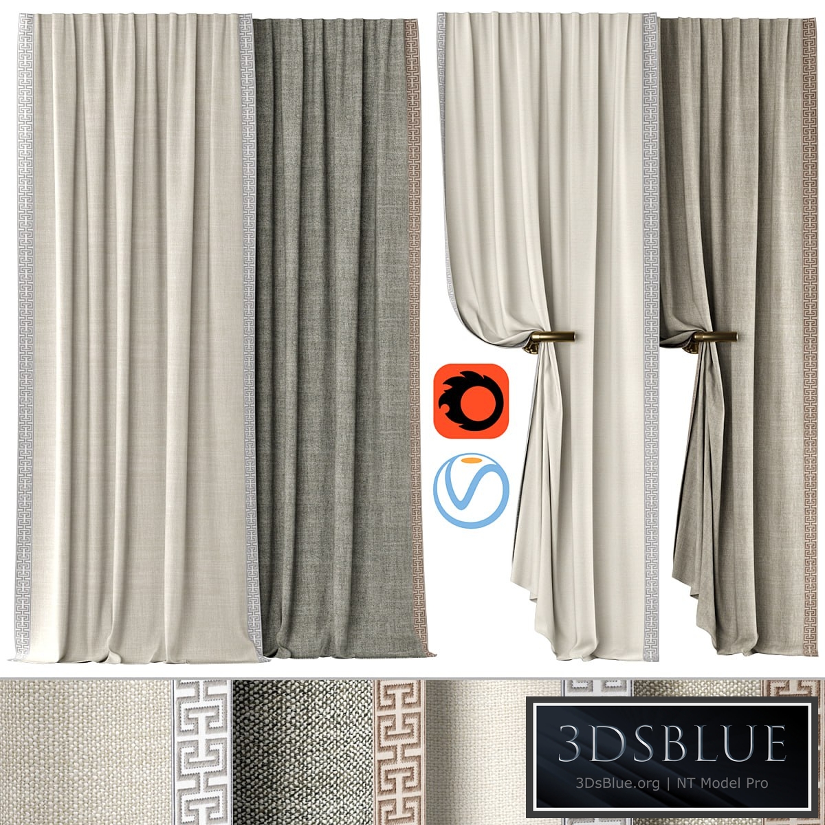 Curtains 136 | Kvadrat - Artic | SAMUEL & SONS - ATHINA EMBROIDERED BORDER