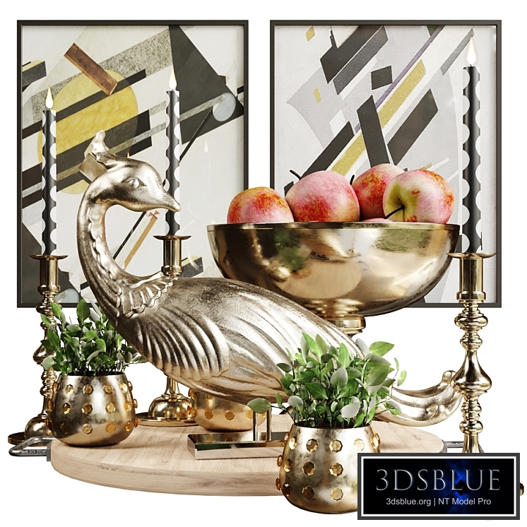 Decorative set with golden peacock