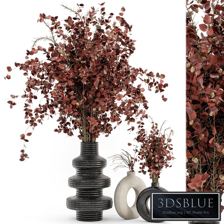 Indoor Dry Plants in rusty Concrete Pots - Set 509