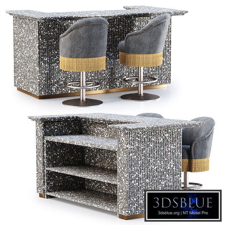Soke bar furniture set v05 / Marble bar with chairs