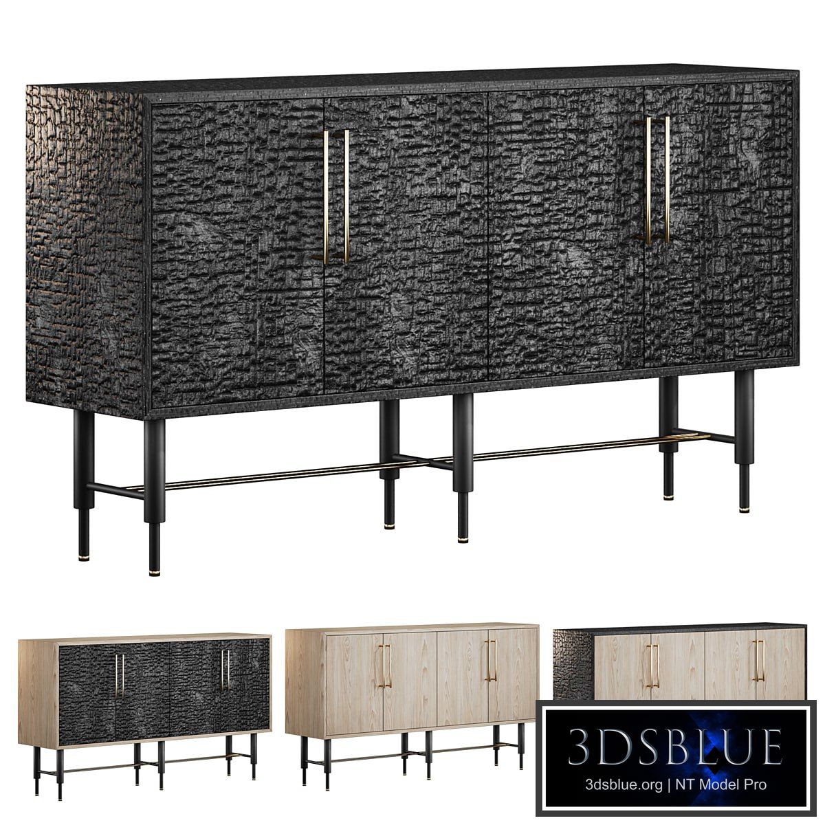 Charred wood chest of drawers