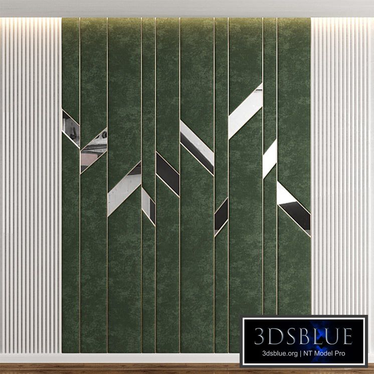 Headboard in green panels, mirrors and MDF