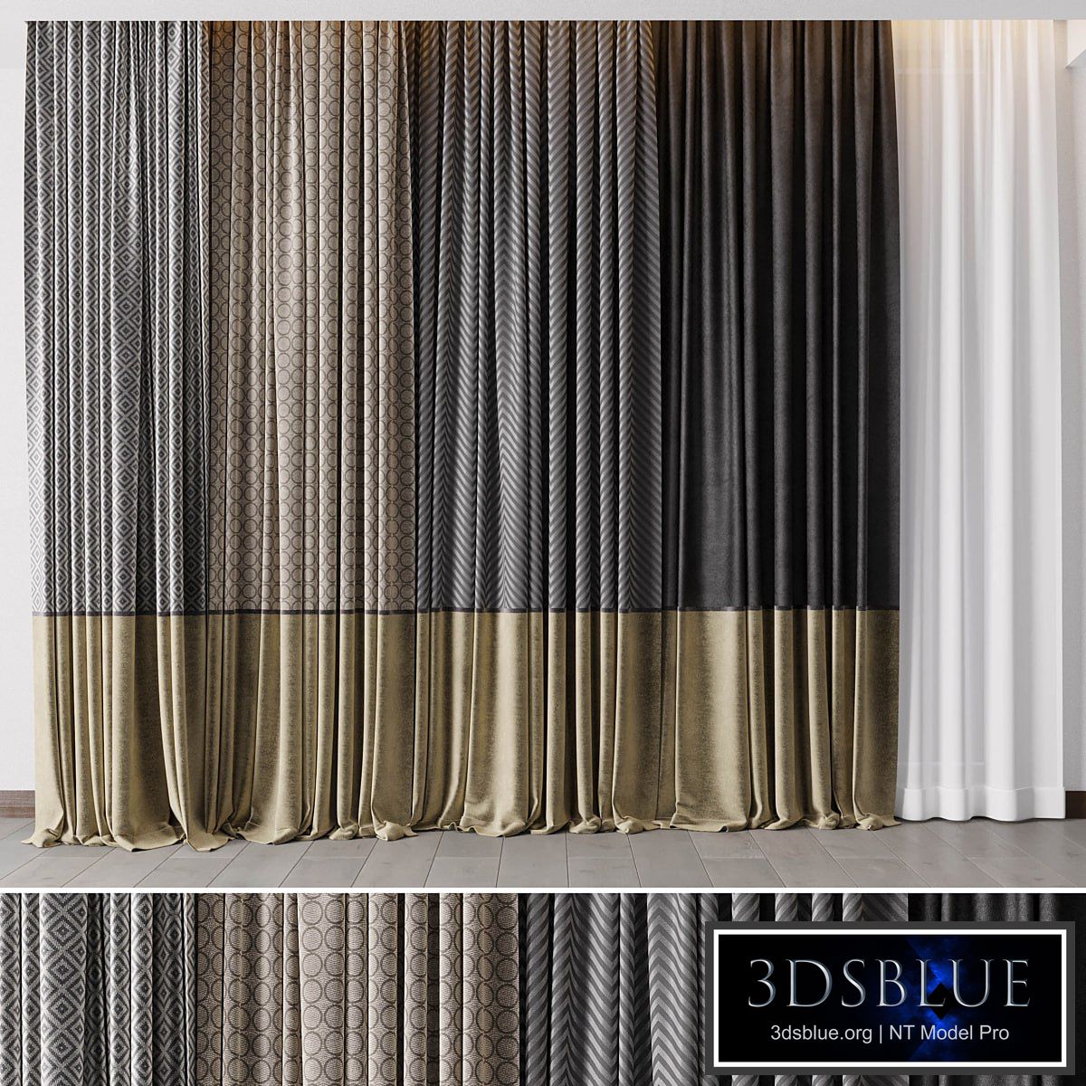 Hadi Gray & Gold Curtains 55 Soft Curtains and Linen Silk Fabric