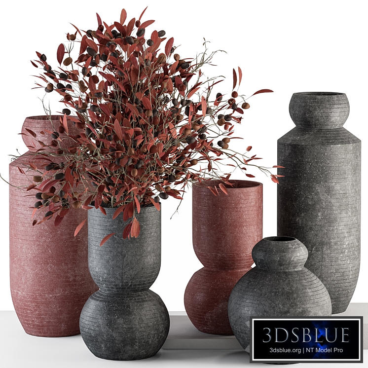 Vase and Plant Red and Gray Decorative Set - Set 104