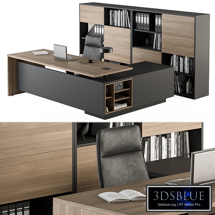 Manager Desk and Library Wood and Black - Office Furniture 273