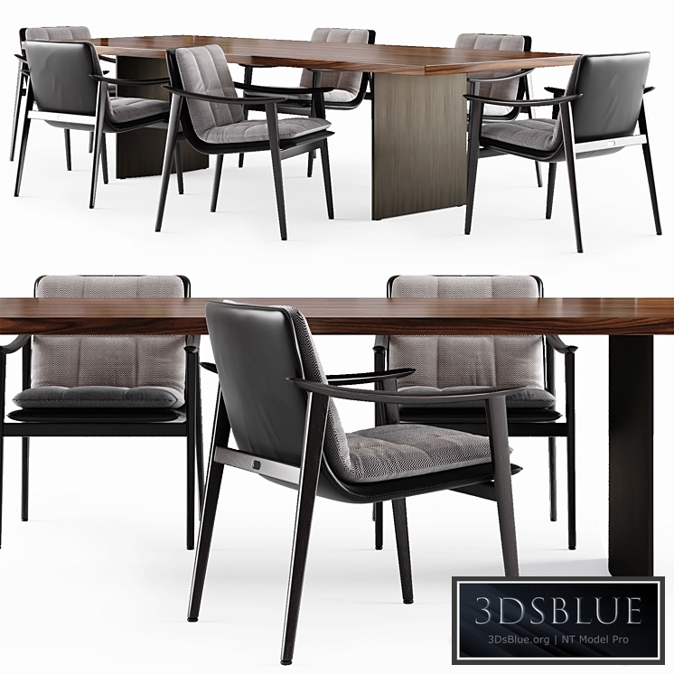 Minotti LINHA table and FYNN SADDLE HIDE Chair