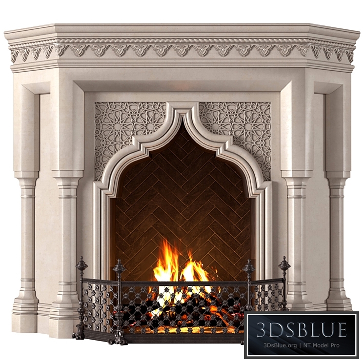 Fireplace in oriental style. Arabic classic fireplace.Arabic Fireplace.Oriental Fireplace