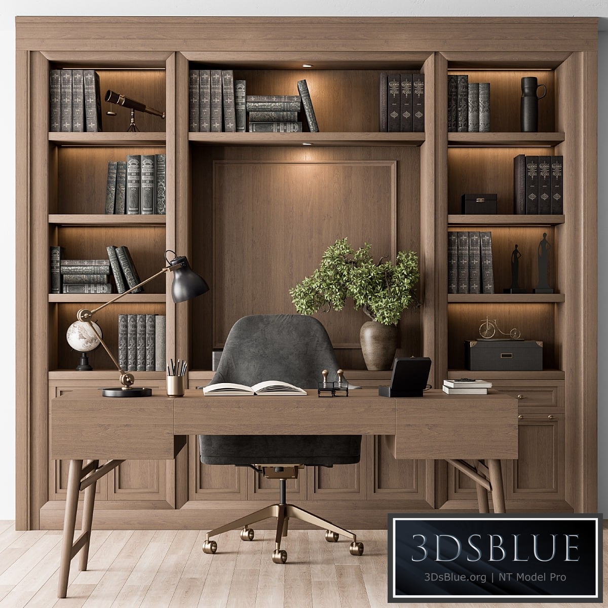 Classic Boss Desk and Library Wood Set - Office Furniture 278