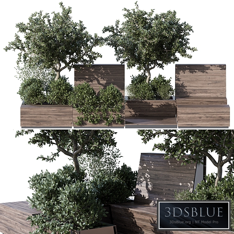 Parklet with bushes and trees - recreation area in the park and urban environment