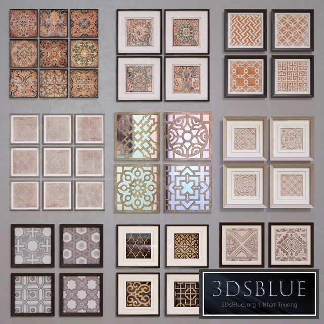 Framed ornamentals, 9 sets, 46 things