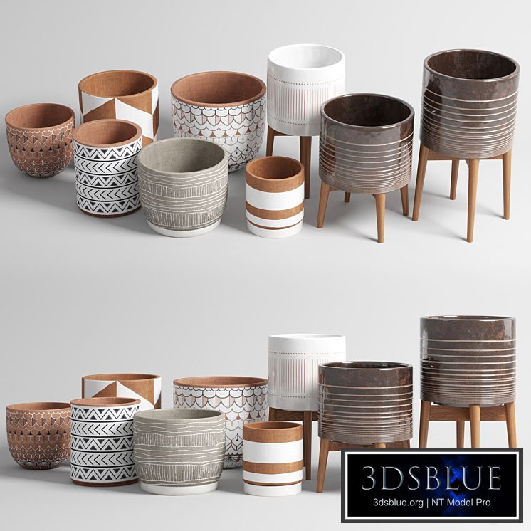 collection of earthenware and patterned concrete vases