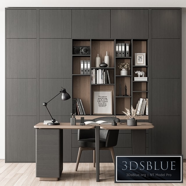 Home Office Desk and Library Gray Set - Office Furniture 286