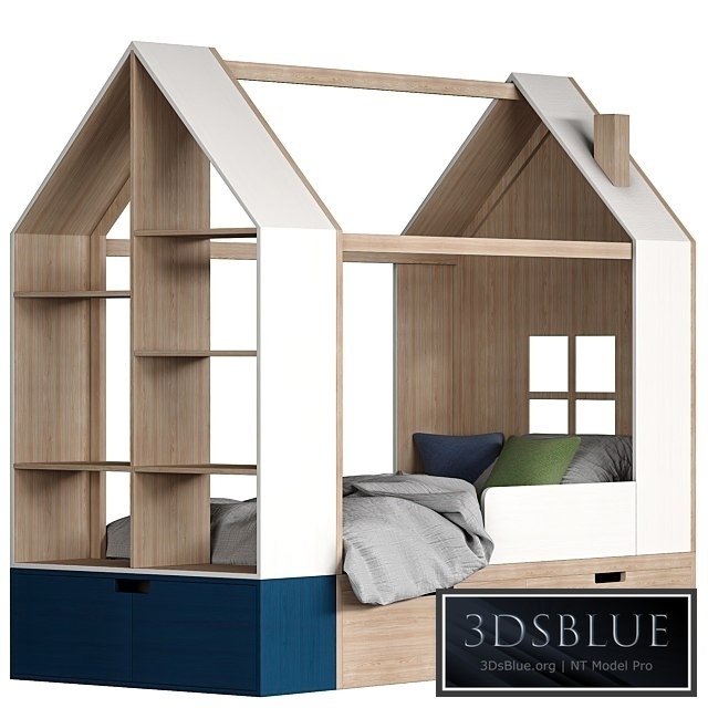 Children bed House with a rack