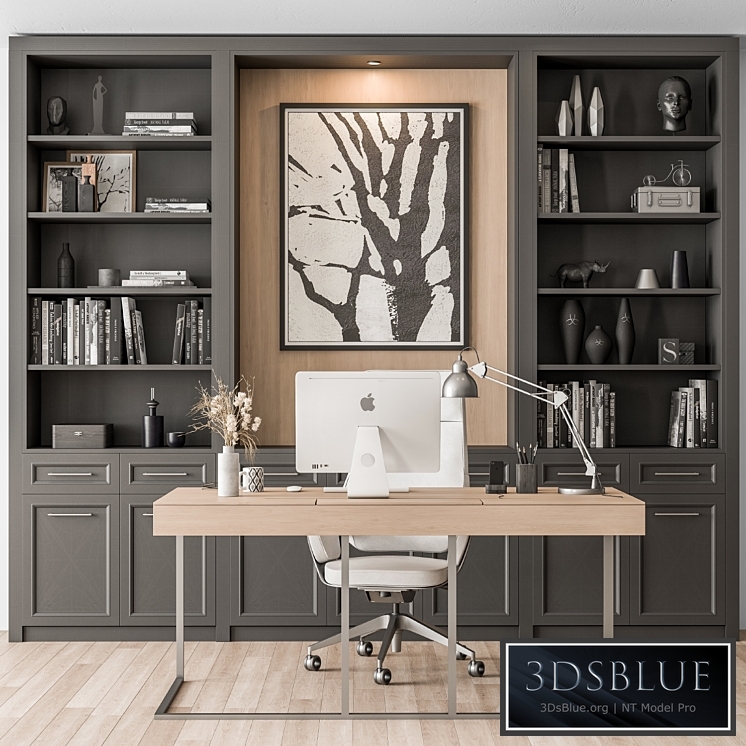 Home Office Desk and Library Gray Set - Office Furniture 279