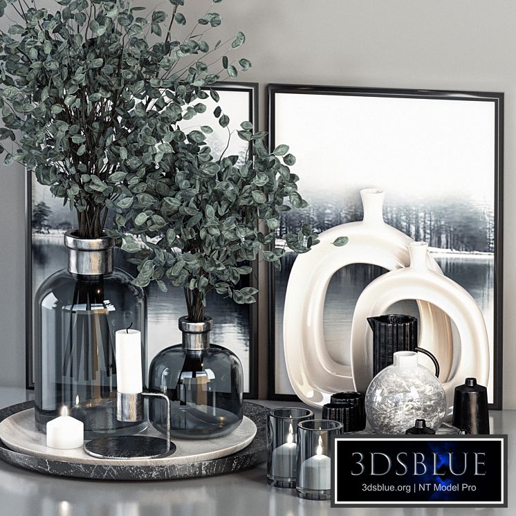 Decorative Set 13 - Dark Blue Glasses and Branches with Picture Frame