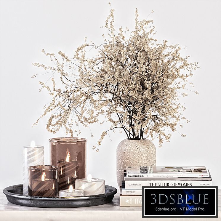 Decorative Set 14 - Candles and Branches in Concrete Vase