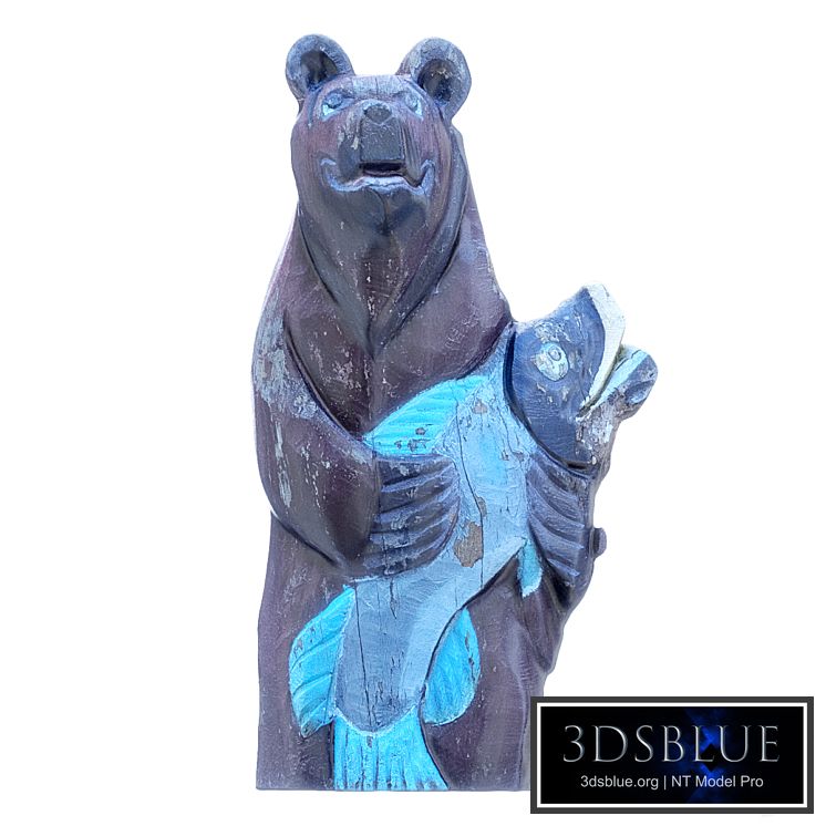 Wooden brown bear with fish