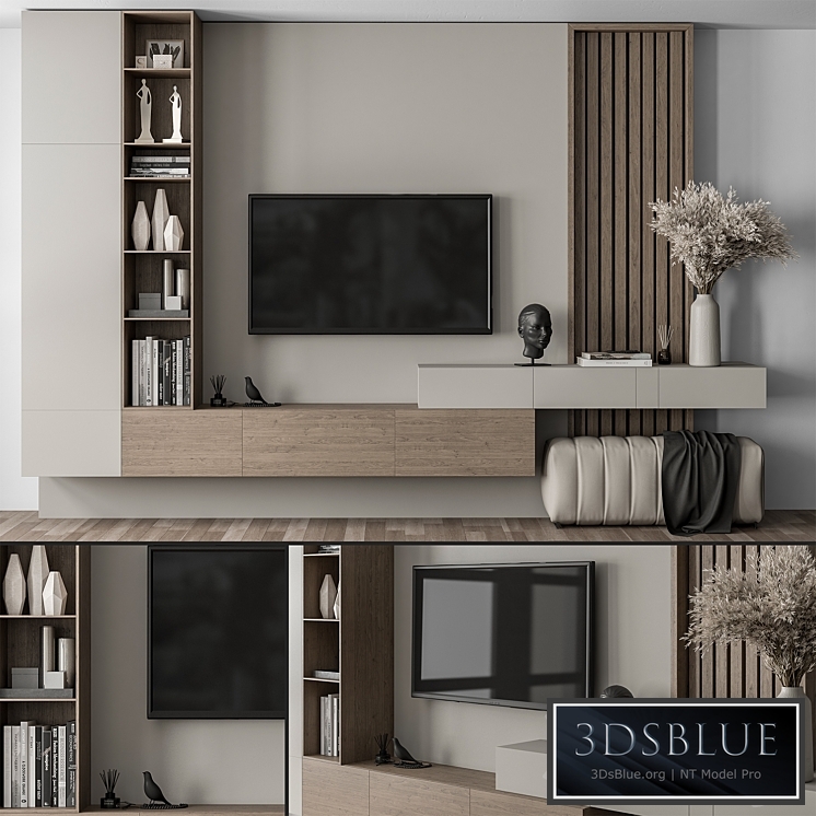 TV Wall Gray and Wood with Hallway Cabinet - Set 37