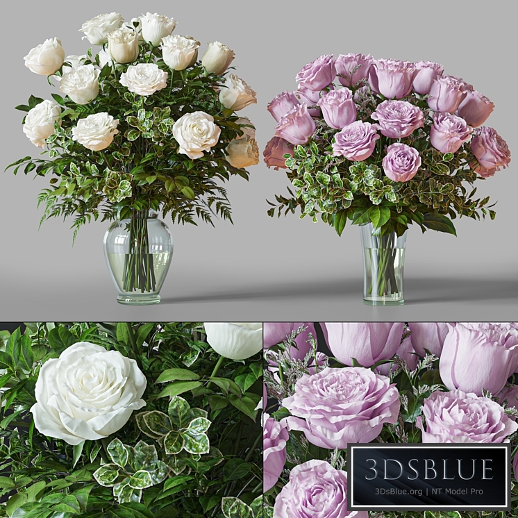 Flower Set 029 White and pink Rose