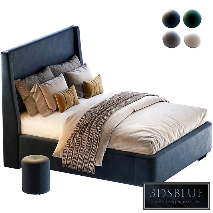 Bed Defense 160 Velvet Grey/emerald/sand/blue with pouffe Kofi Divanru