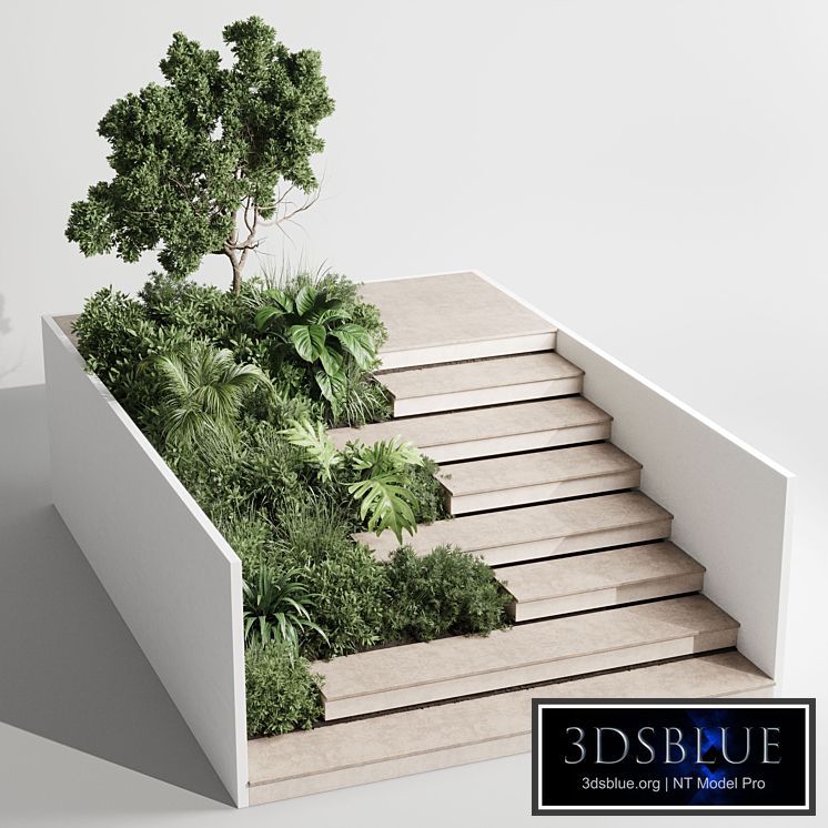 Entrance and exit stairs with furniture and garden 03