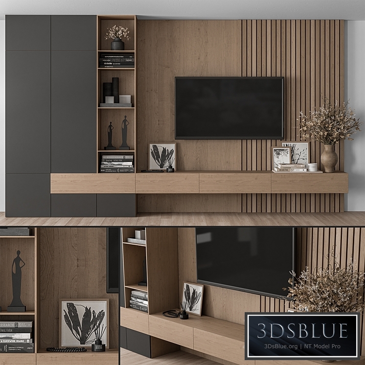 TV Wall Black and Wood - Set 35