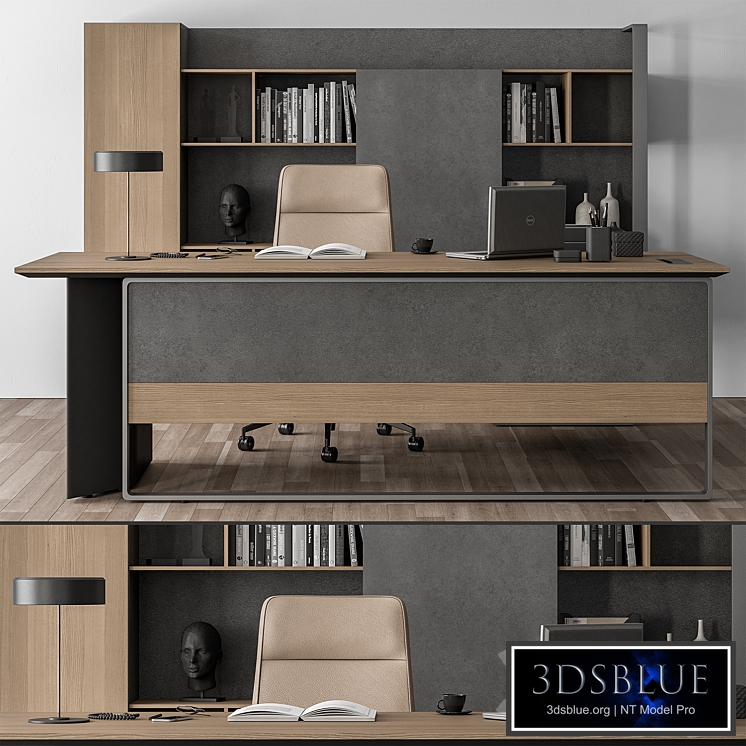 Boss Desk and Library Wood and Gray - Office Furniture 316