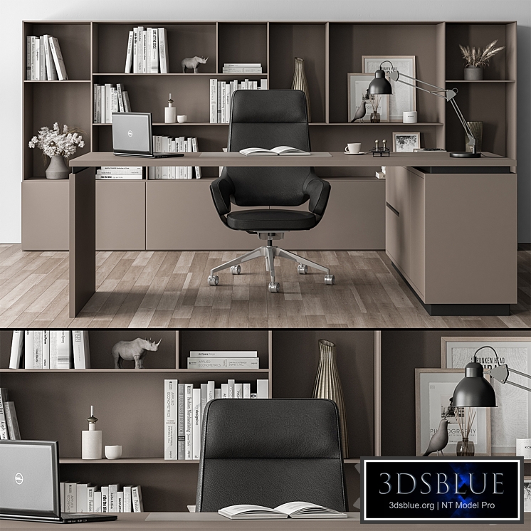 Boss Desk and Library Black and Beige - Office Furniture 315