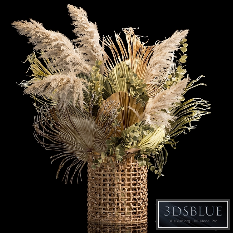 Bouquet 239. Pampas grass, branches, dry leaves, wicker basket, wedding decor, wedding decoration, solemn installation, dried flower, leaves, palm, eco design